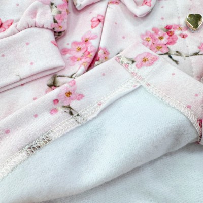 Conj. Casaco Florzinhas com Casinhas de Passarinhos  e Calça de Linho - Rose